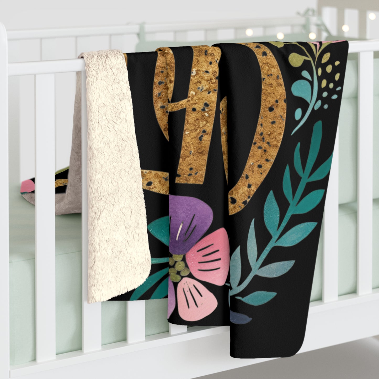 Praise the Lord Sherpa Fleece Blanket | Floral Script Faith Throw