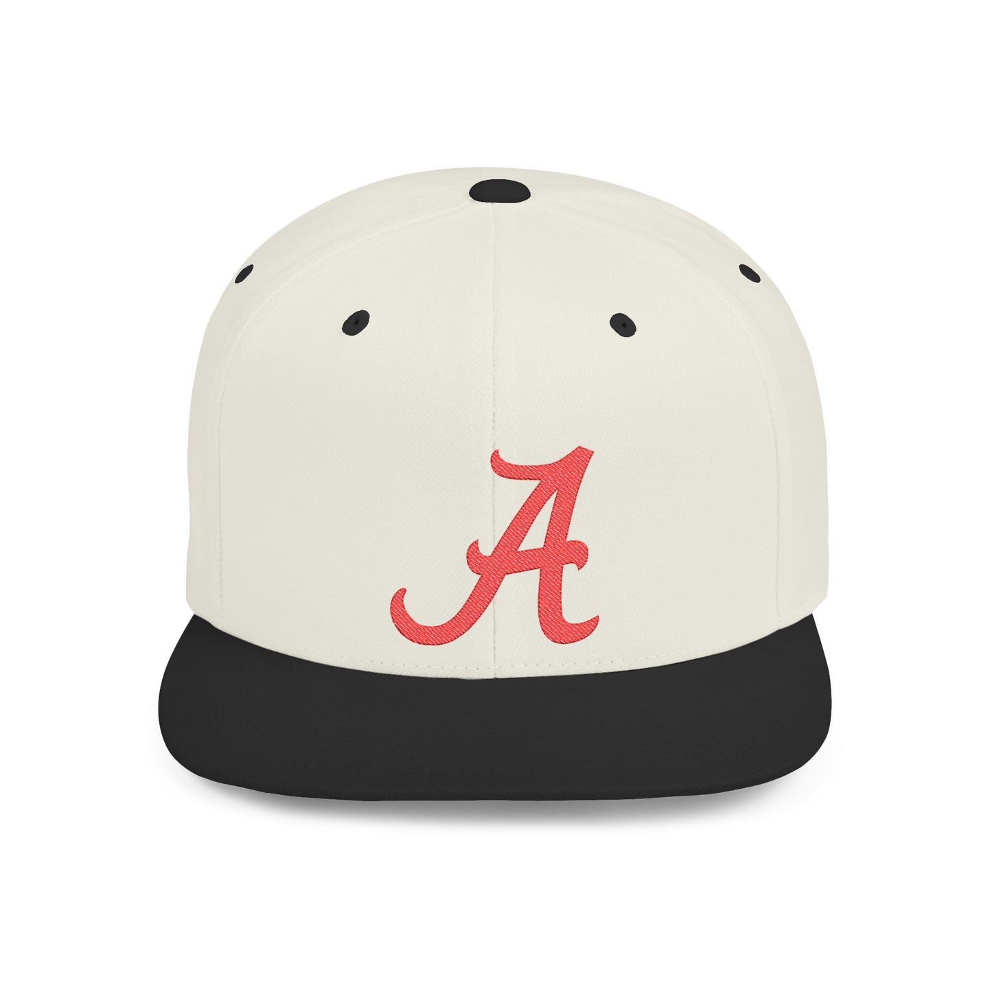 Script Letter A Cap | Flat Bill Snapback, Embroidered Red A on White