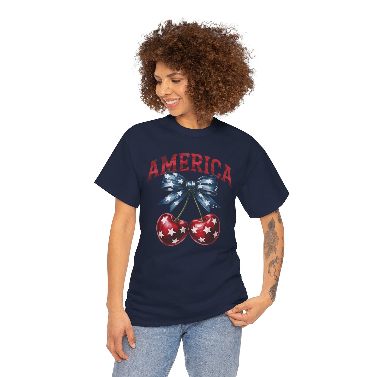America Cherry Graphic Tee — Patriotic 4th of July Shirt