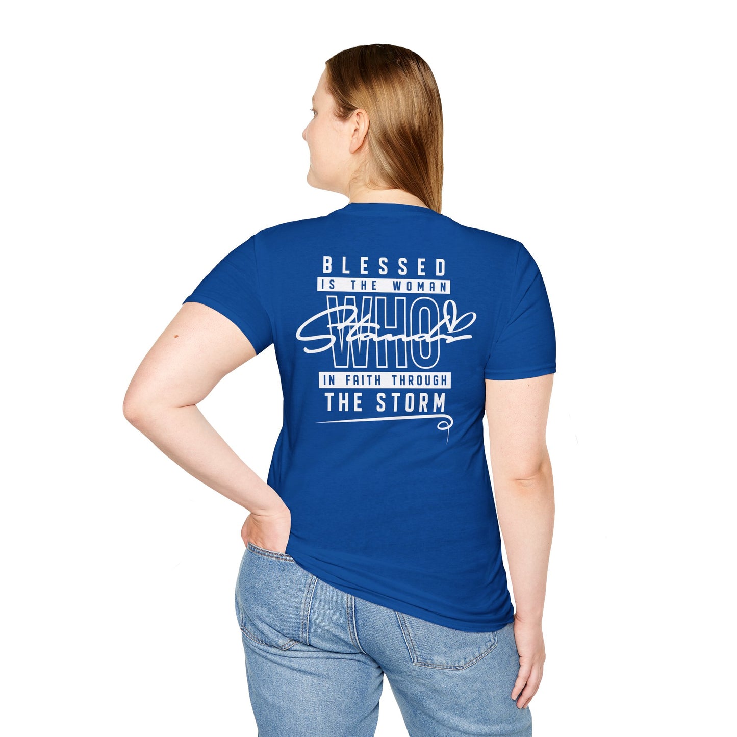 Blessed Through the Storm Christian T-Shirt — Women’s Faith Cross Tee