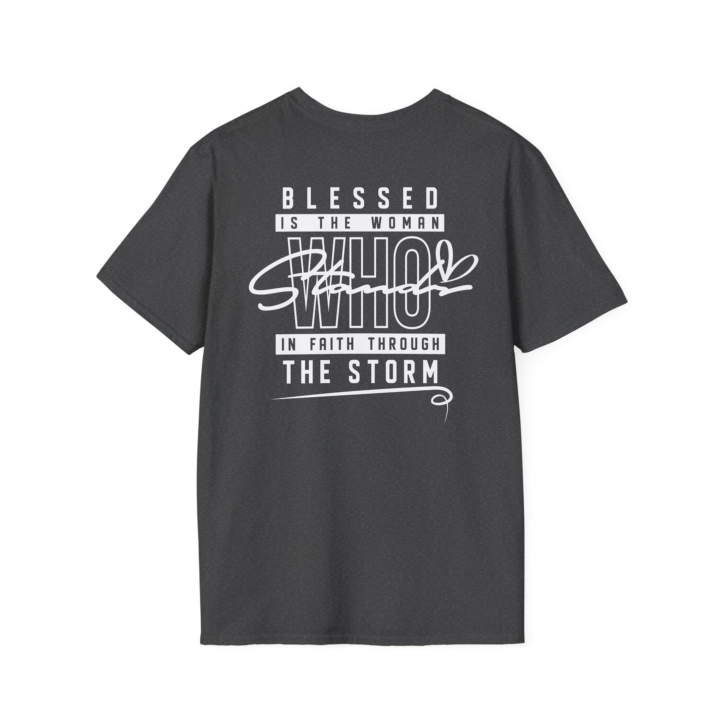 Blessed Through the Storm Christian T-Shirt — Women’s Faith Cross Tee