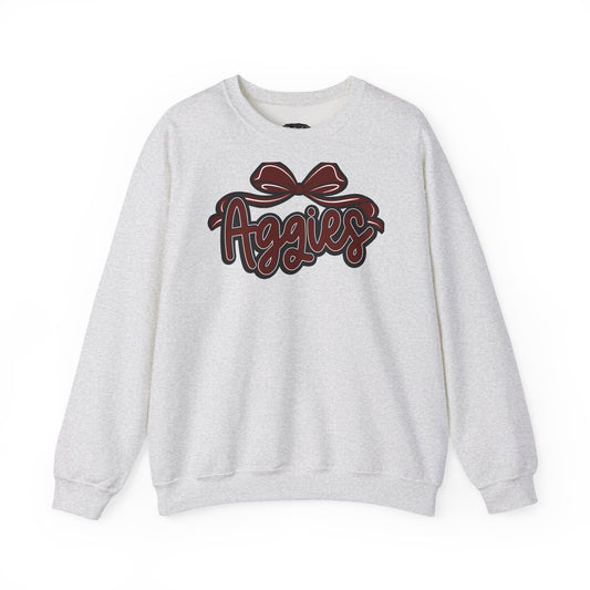 Aggies script with bow Sweatshirt | College team logo, maroon and black