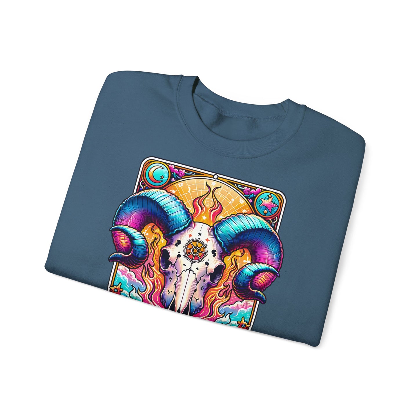 Aries Ram Skull Illustration Crewneck Sweatshirt | Zodiac Astrology