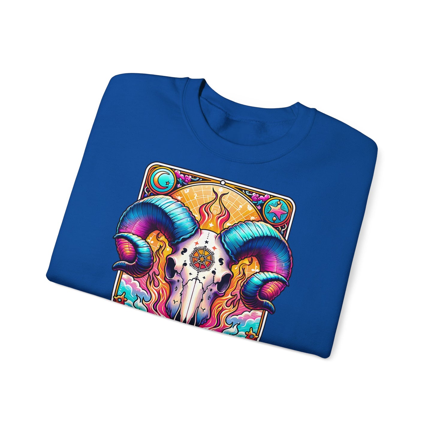 Aries Ram Skull Illustration Crewneck Sweatshirt | Zodiac Astrology