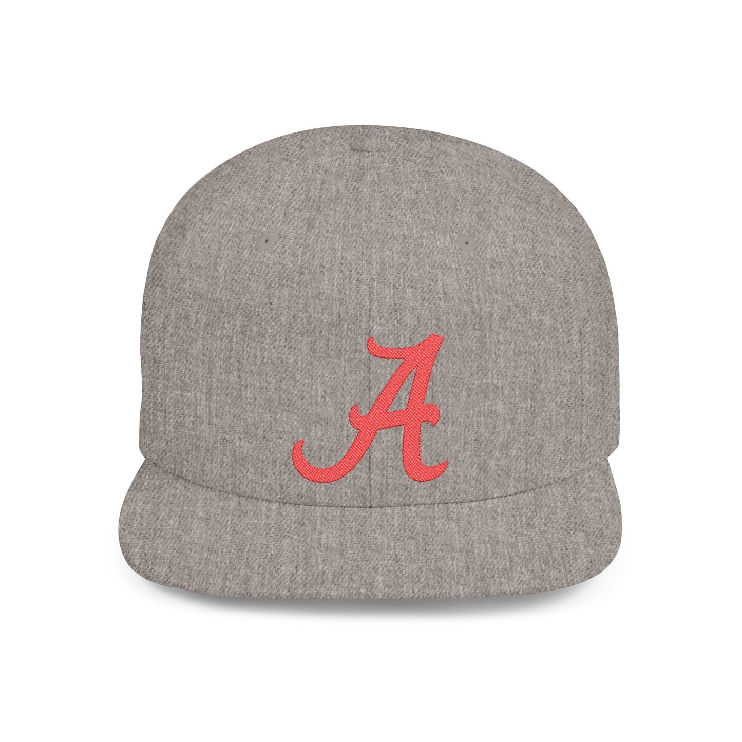 Script Letter A Cap | Flat Bill Snapback, Embroidered Red A on White