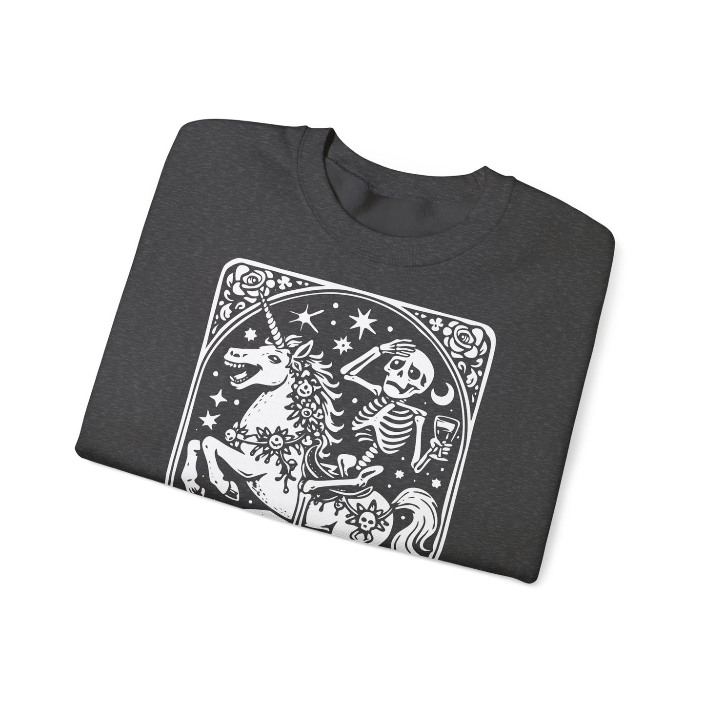 The Anxiety Rider skeleton unicorn sweatshirt | tarot-inspired occult design
