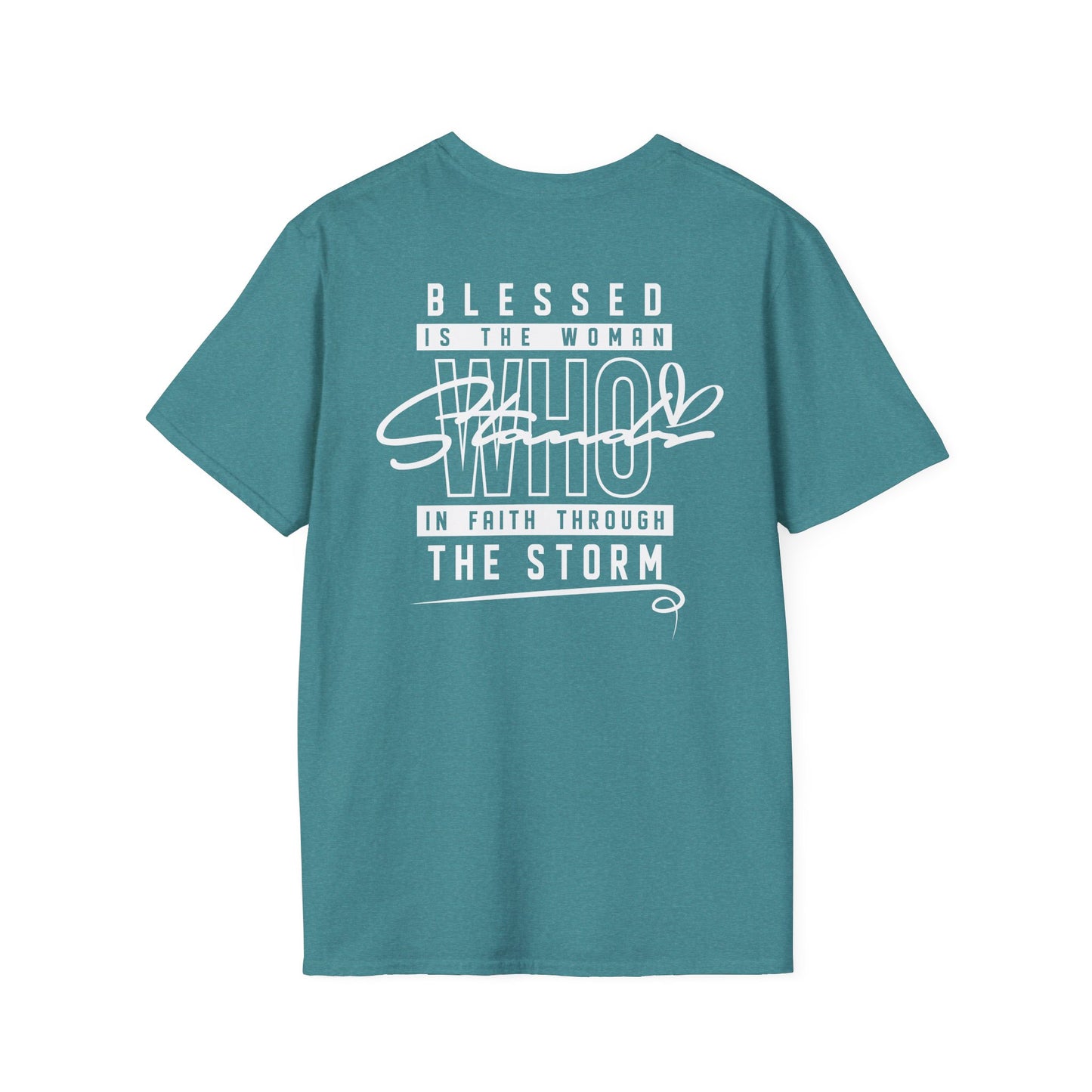 Blessed Through the Storm Christian T-Shirt — Women’s Faith Cross Tee