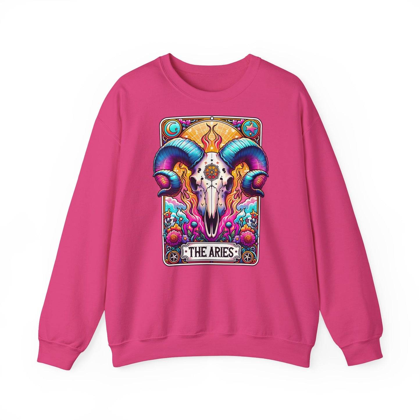 Aries Ram Skull Illustration Crewneck Sweatshirt | Zodiac Astrology
