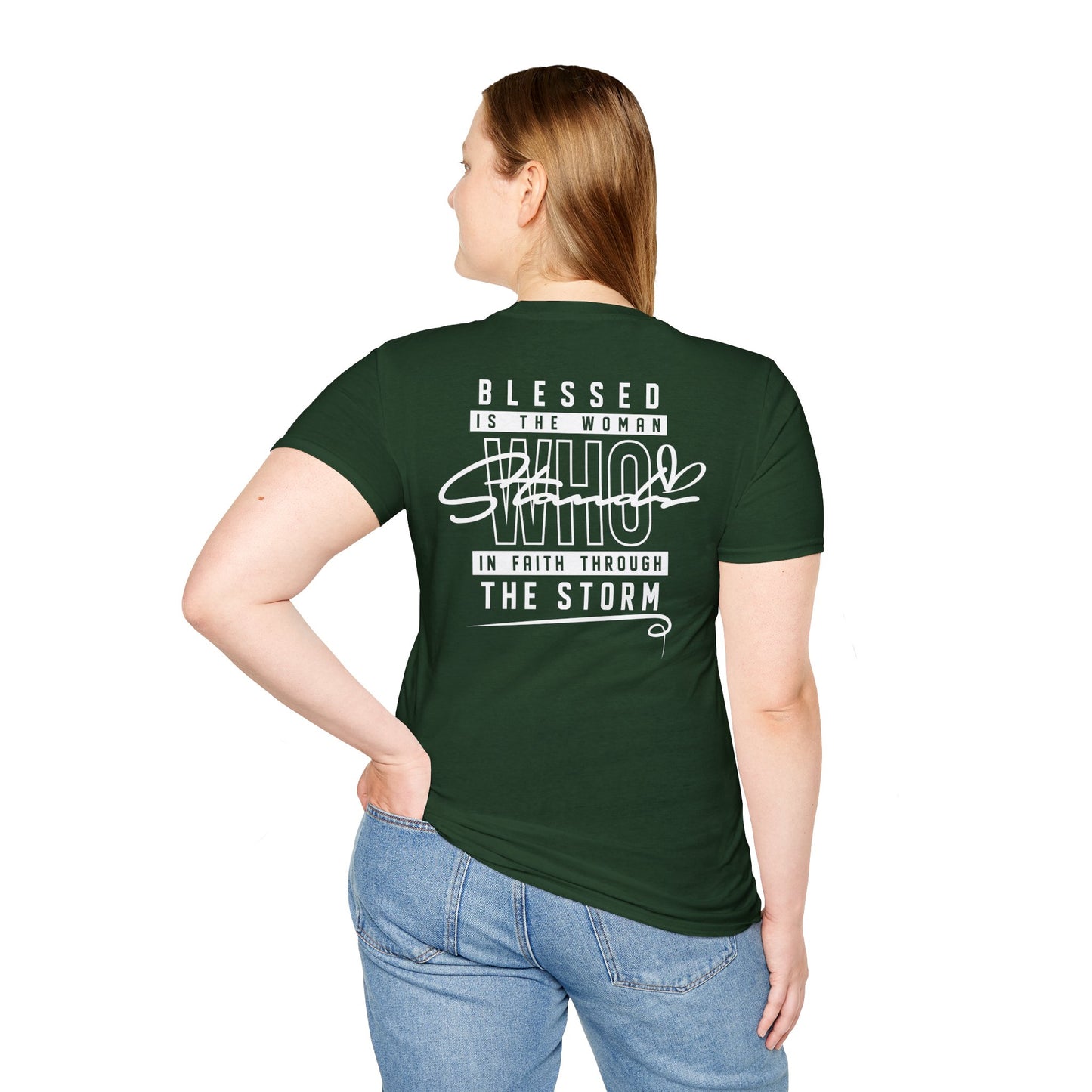 Blessed Through the Storm Christian T-Shirt — Women’s Faith Cross Tee