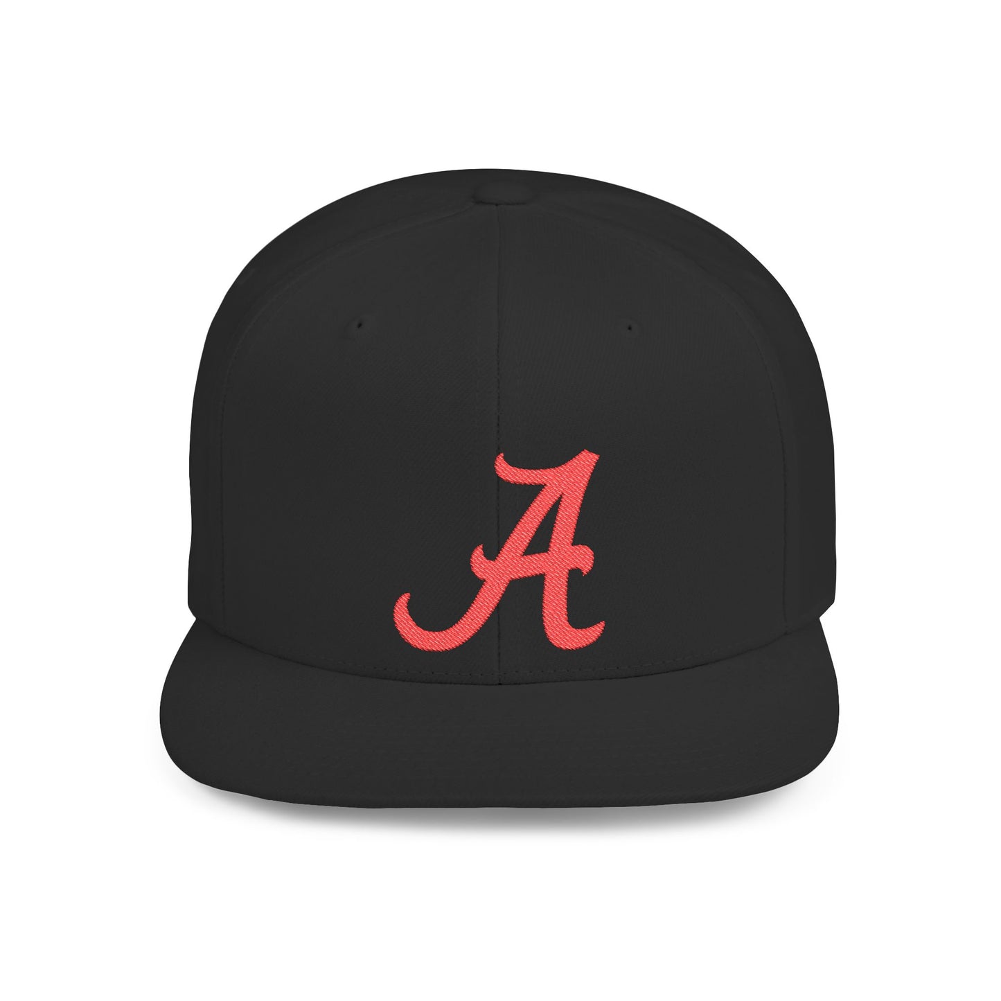 Script Letter A Cap | Flat Bill Snapback, Embroidered Red A on White