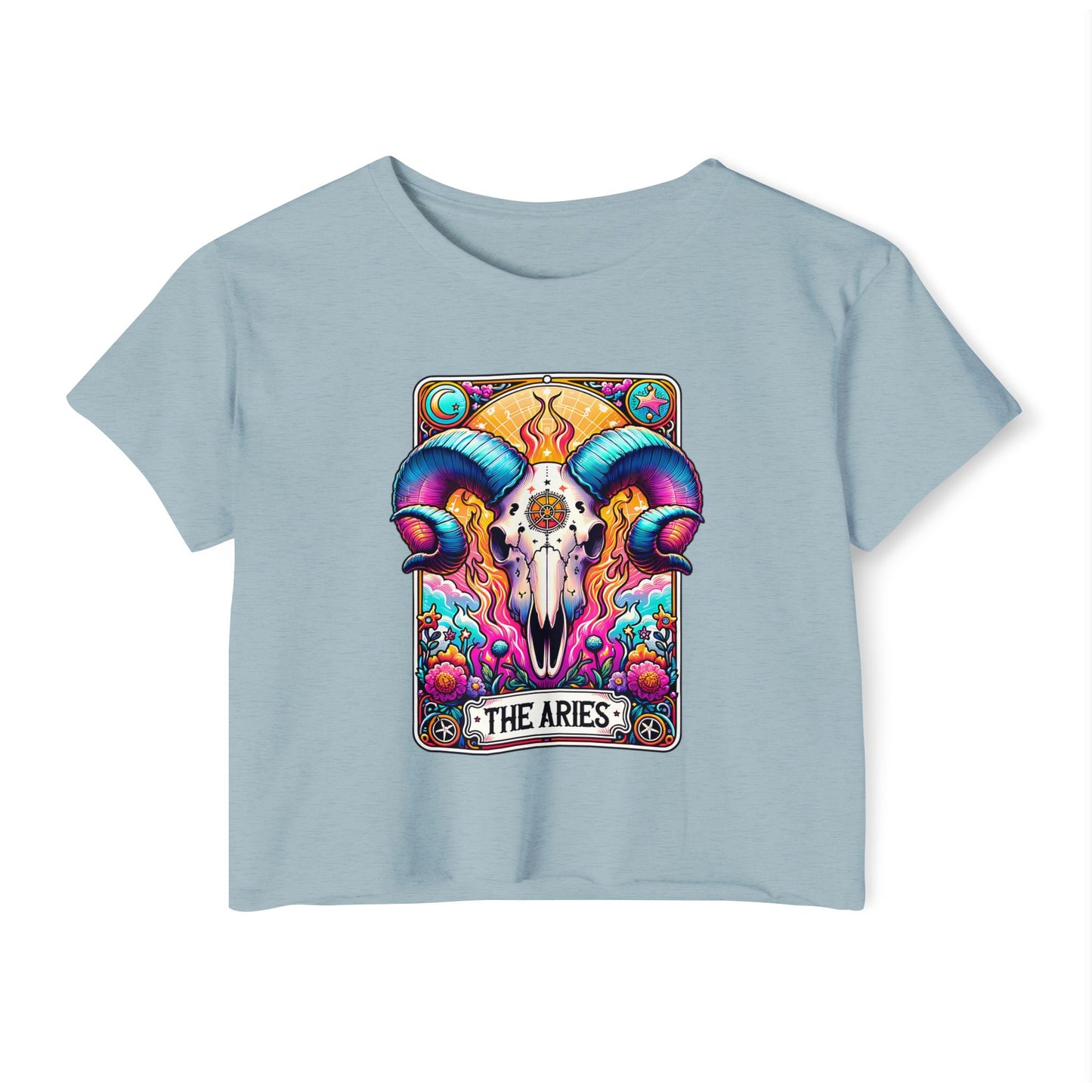 Aries Ram Skull Illustration Crop Top | Zodiac Astrology Festival Tee