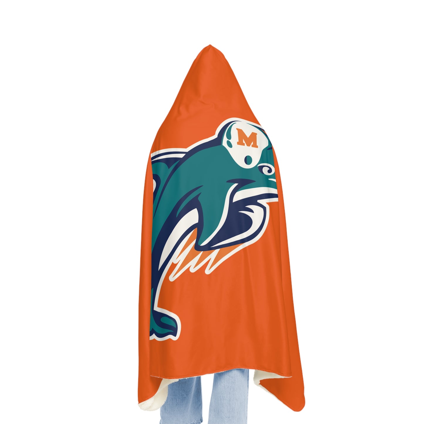 Miami-style Dolphin Logo Snuggle Blanket | Orange Hooded Throw