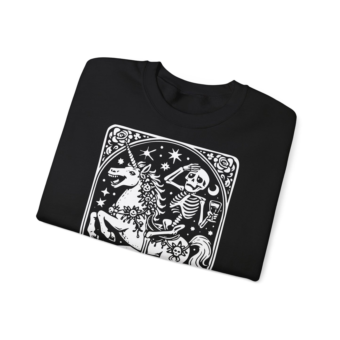 The Anxiety Rider skeleton unicorn sweatshirt | tarot-inspired occult design