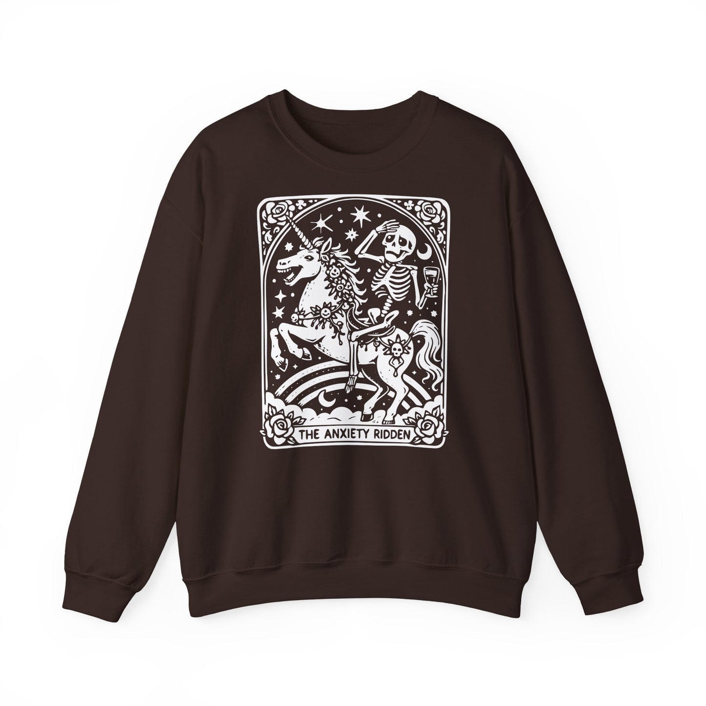 The Anxiety Rider skeleton unicorn sweatshirt | tarot-inspired occult design