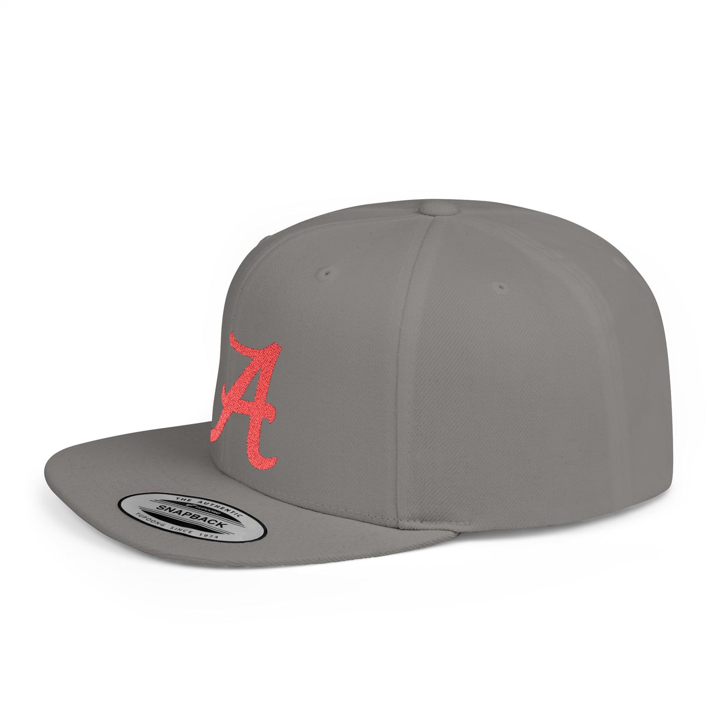 Script Letter A Cap | Flat Bill Snapback, Embroidered Red A on White