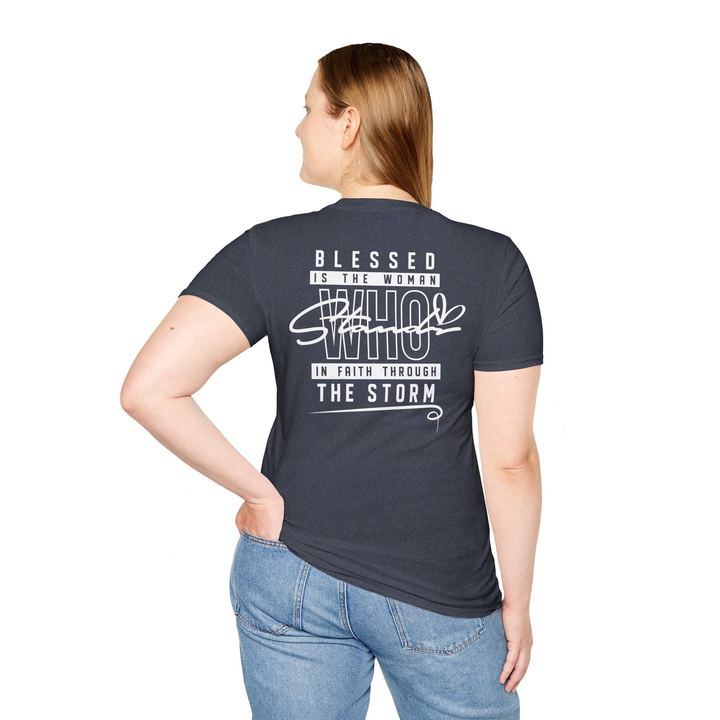 Blessed Through the Storm Christian T-Shirt — Women’s Faith Cross Tee