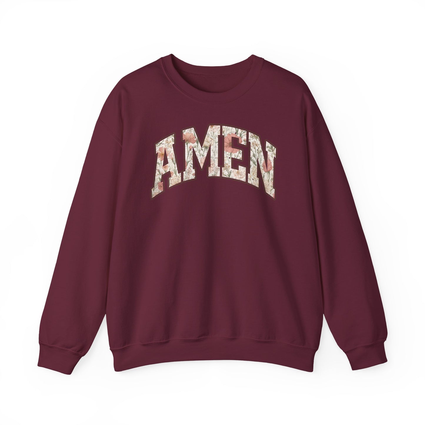 Amen Floral Crewneck Sweatshirt — Women's Spiritual Floral Graphic Sweatshirt