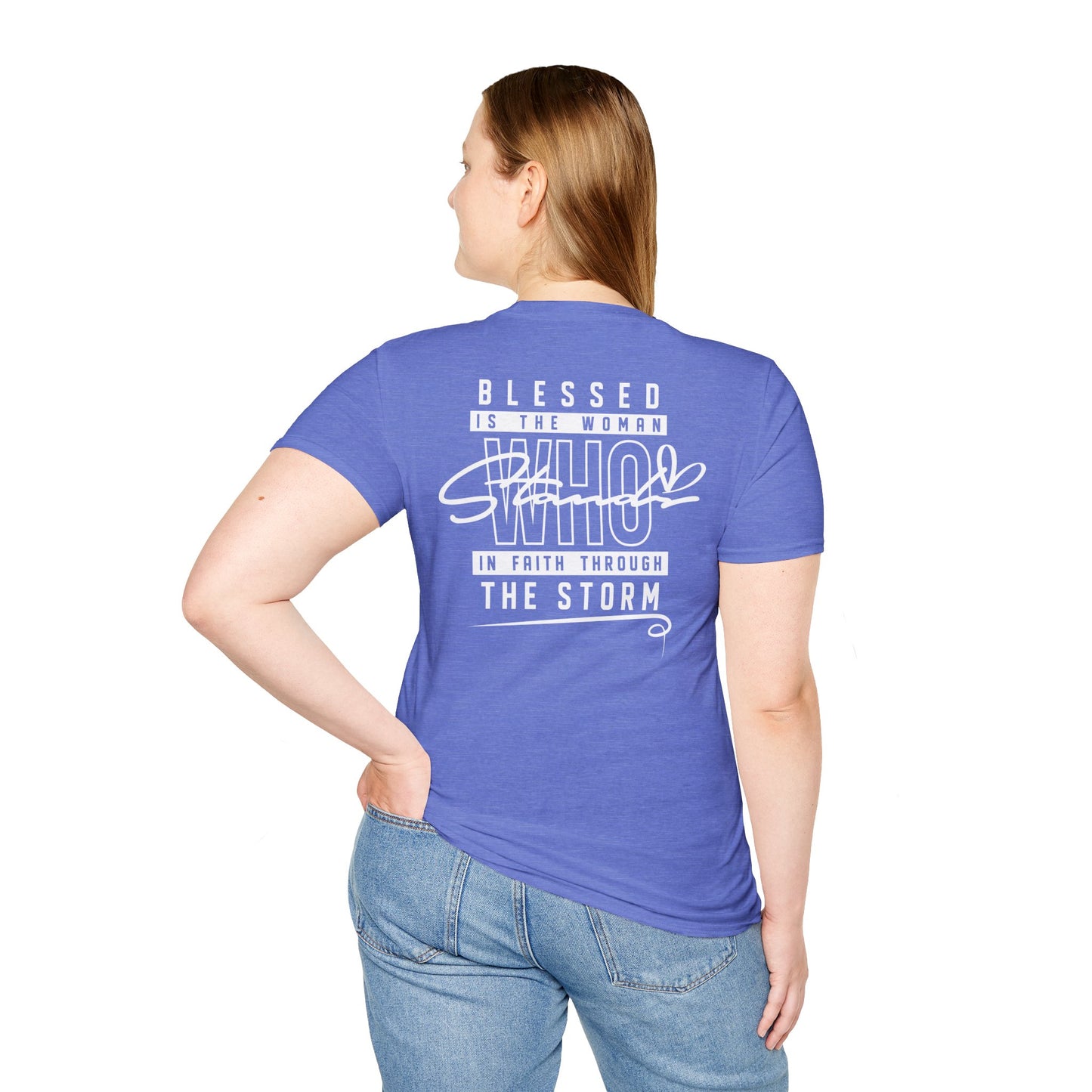 Blessed Through the Storm Christian T-Shirt — Women’s Faith Cross Tee