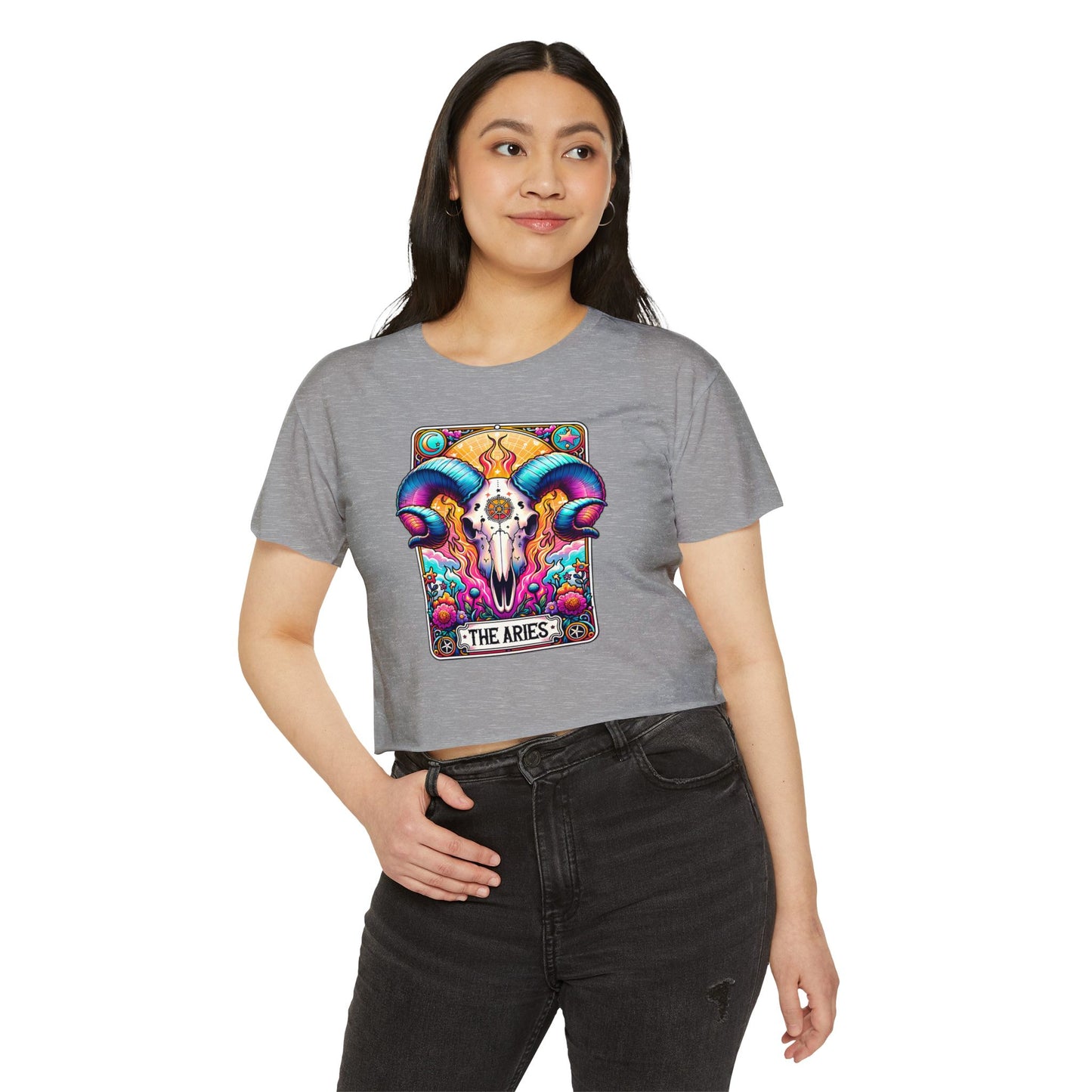 Aries Ram Skull Illustration Crop Top | Zodiac Astrology Festival Tee