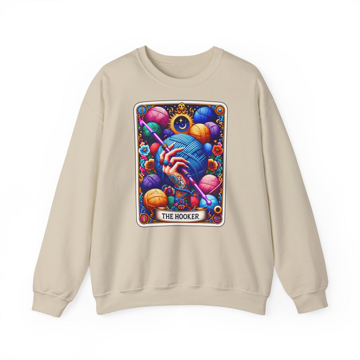 The Hooker knitting tarot art Crewneck Sweatshirt | yarn, crochet, colorful