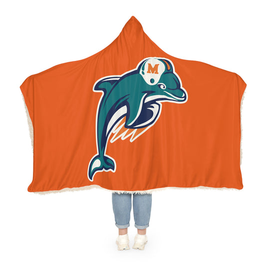 Miami-style Dolphin Logo Snuggle Blanket | Orange Hooded Throw