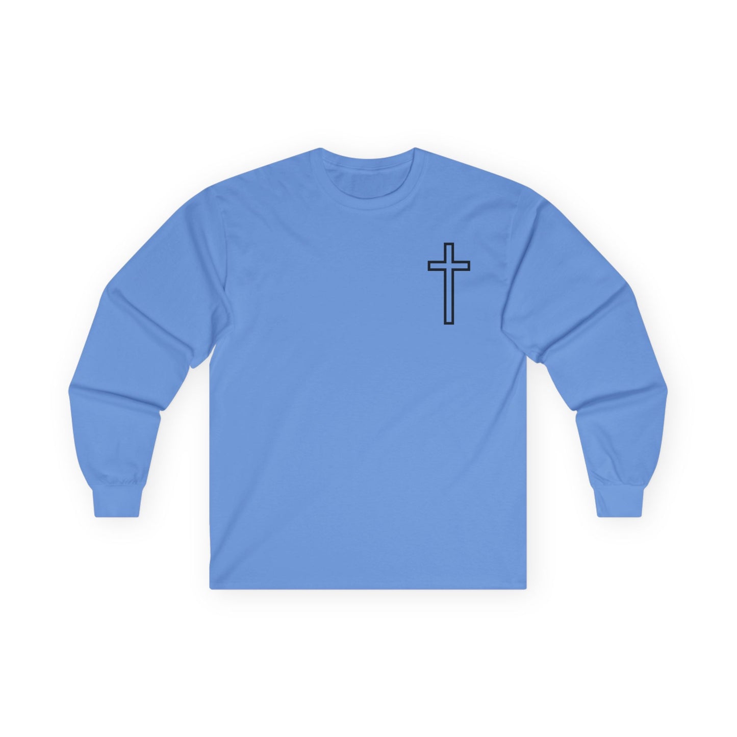 Christian Cross Long Sleeve Tee — "Blessed Is The Woman Who Stays In Faith Through The Storm"