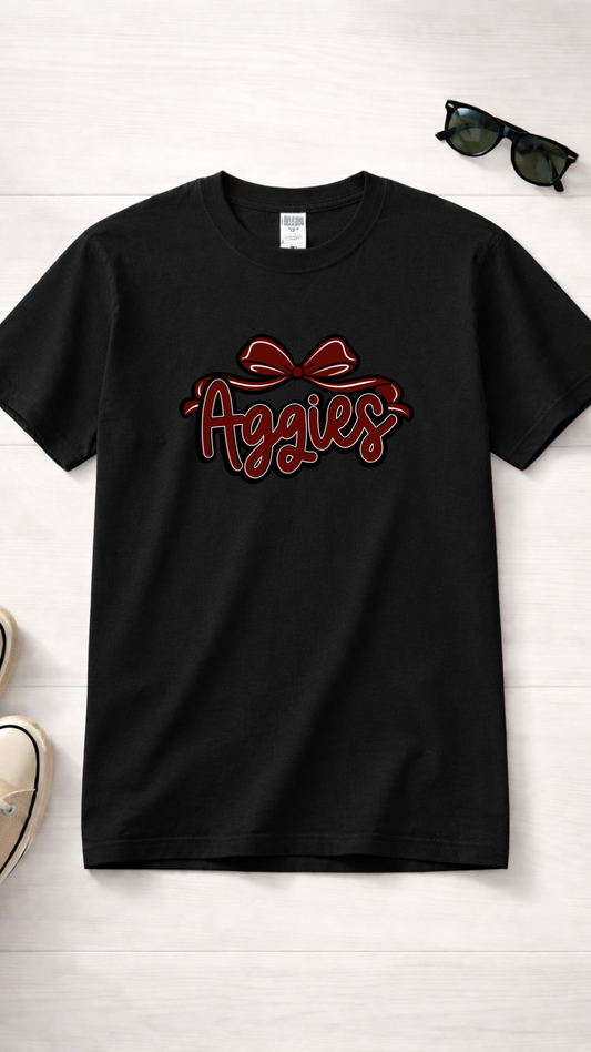 Aggies Script Logo T-Shirt | Bow Graphic, Collegiate Spirit