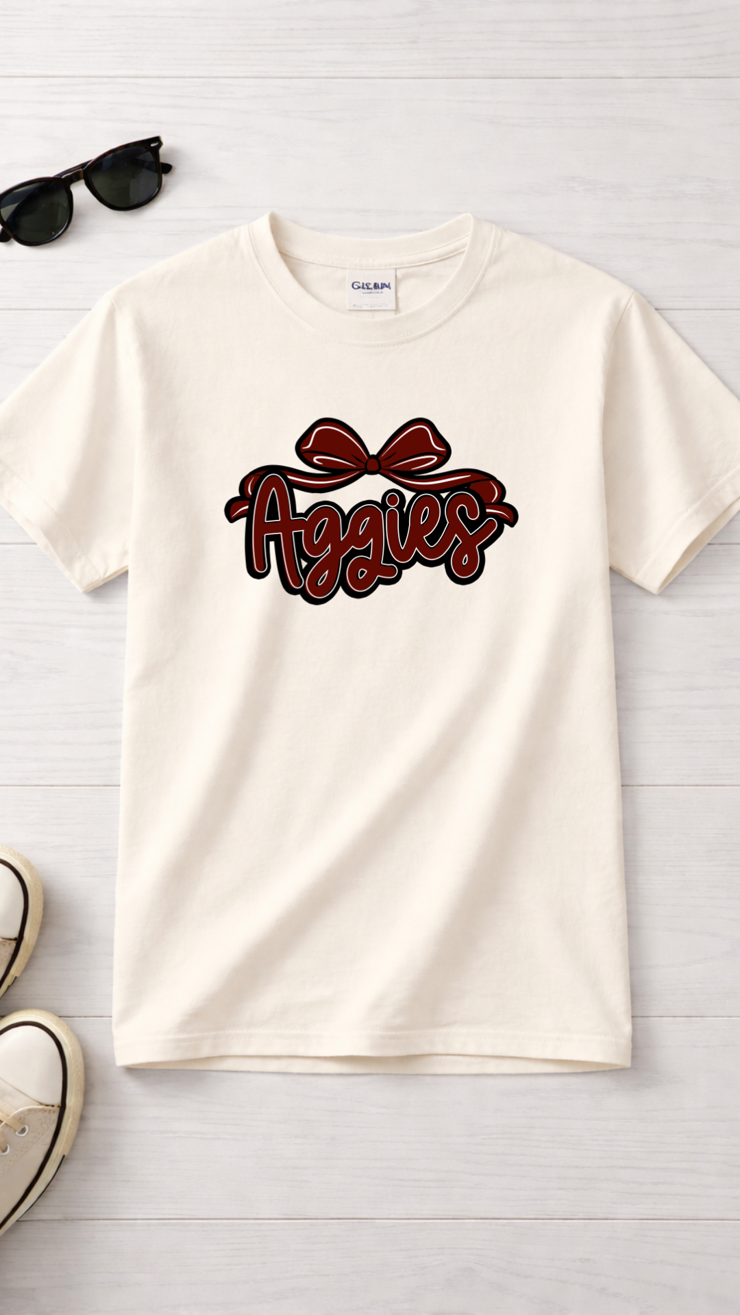 Aggies Script Logo T-Shirt | Bow Graphic, Collegiate Spirit