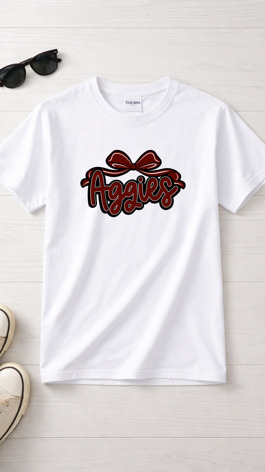 Aggies Script Logo T-Shirt | Bow Graphic, Collegiate Spirit