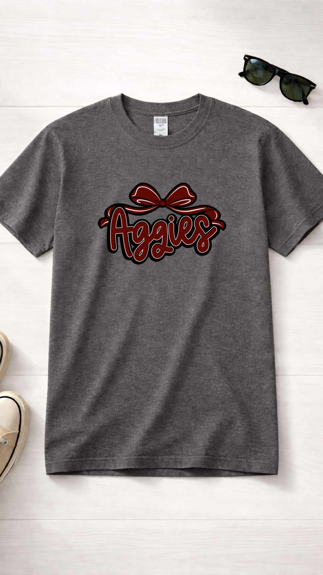 Aggies Script Logo T-Shirt | Bow Graphic, Collegiate Spirit