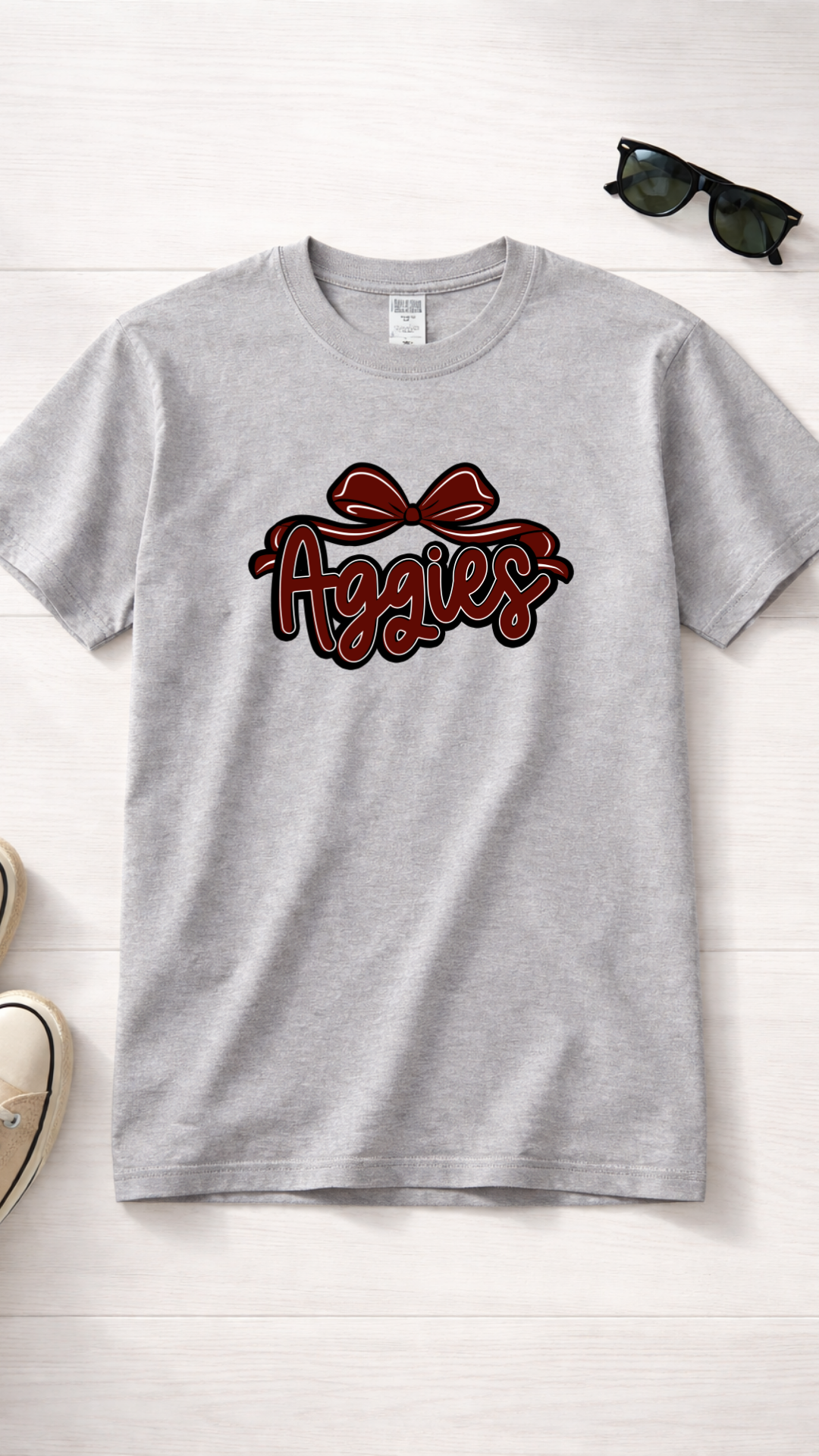 Aggies Script Logo T-Shirt | Bow Graphic, Collegiate Spirit