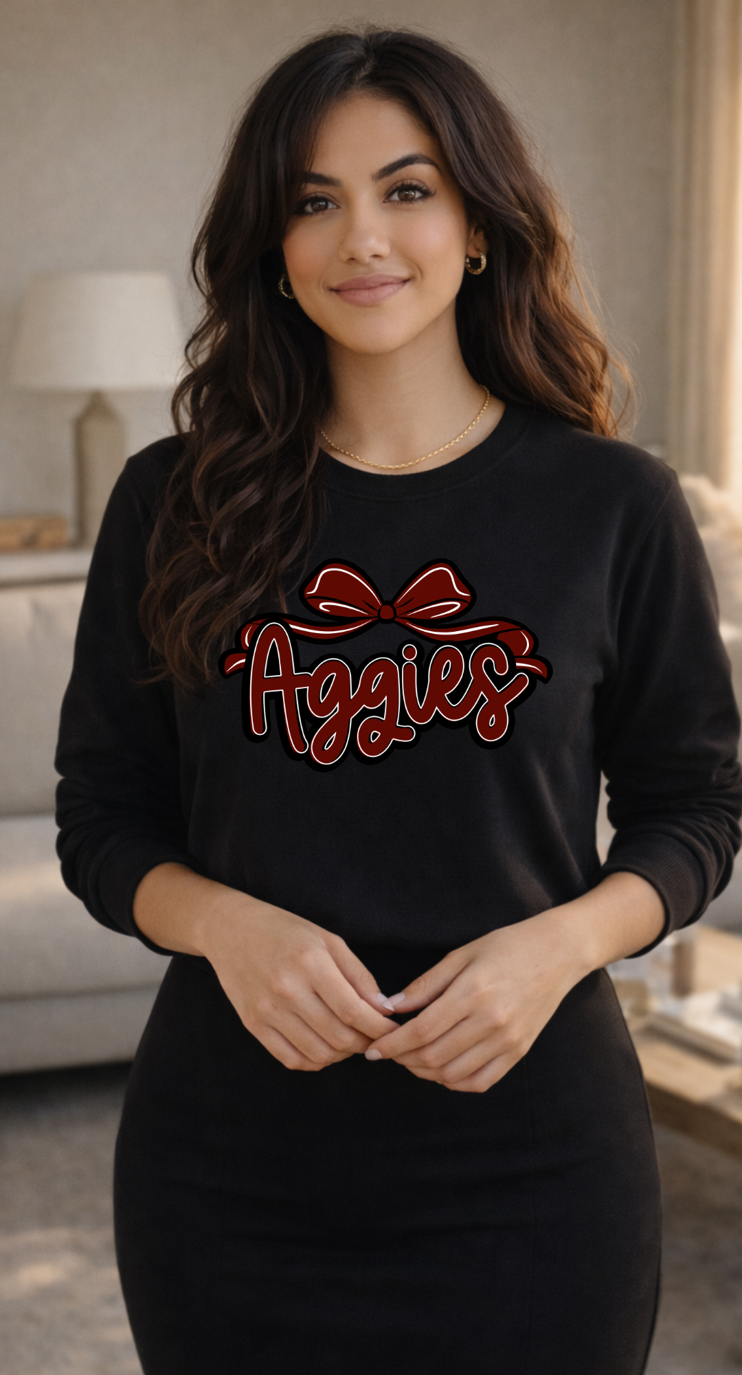 Aggies script with bow Sweatshirt | College team logo, maroon and black