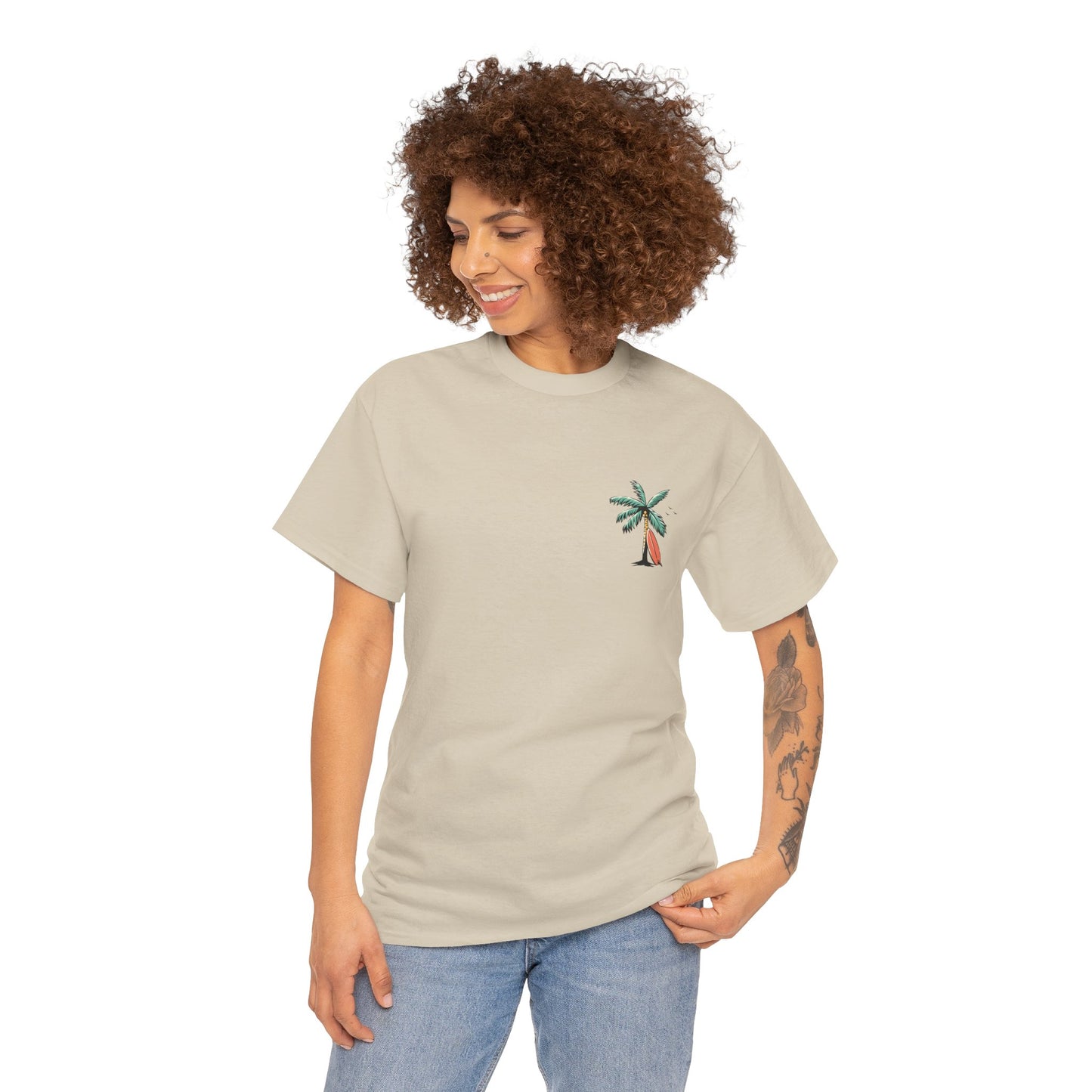 T-Shirt — "Even the Wind and Waves Obey Him" Palm Tree Surf Christian Tee