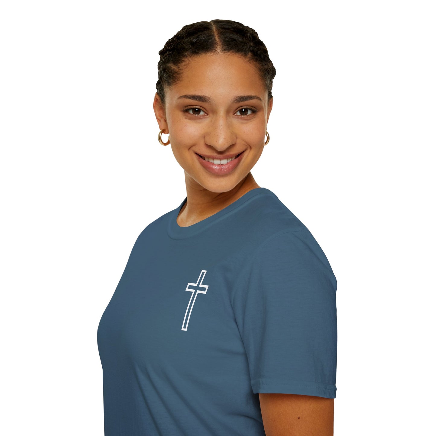 Blessed Through the Storm Christian T-Shirt — Women’s Faith Cross Tee
