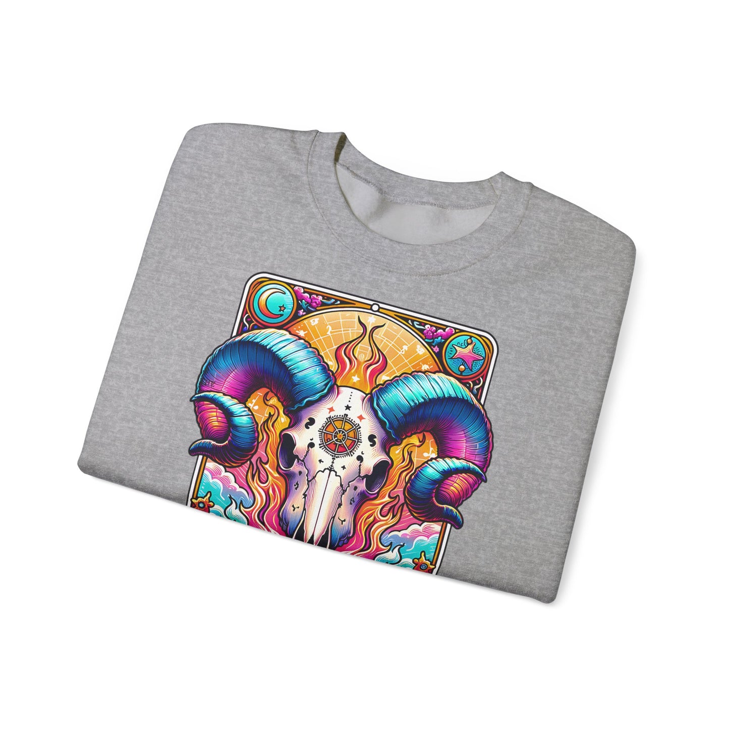 Aries Ram Skull Illustration Crewneck Sweatshirt | Zodiac Astrology