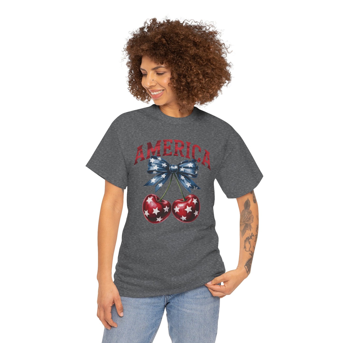 America Cherry Graphic Tee — Patriotic 4th of July Shirt