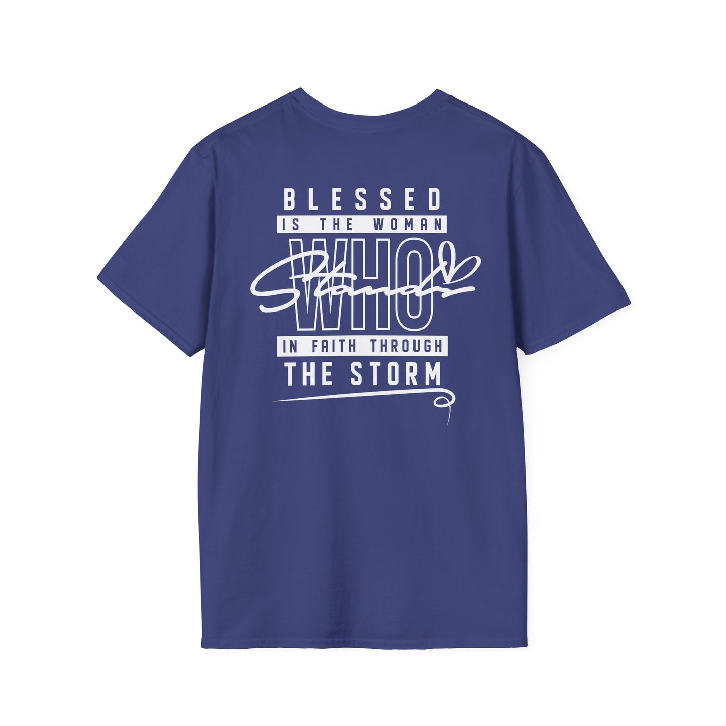 Blessed Through the Storm Christian T-Shirt — Women’s Faith Cross Tee