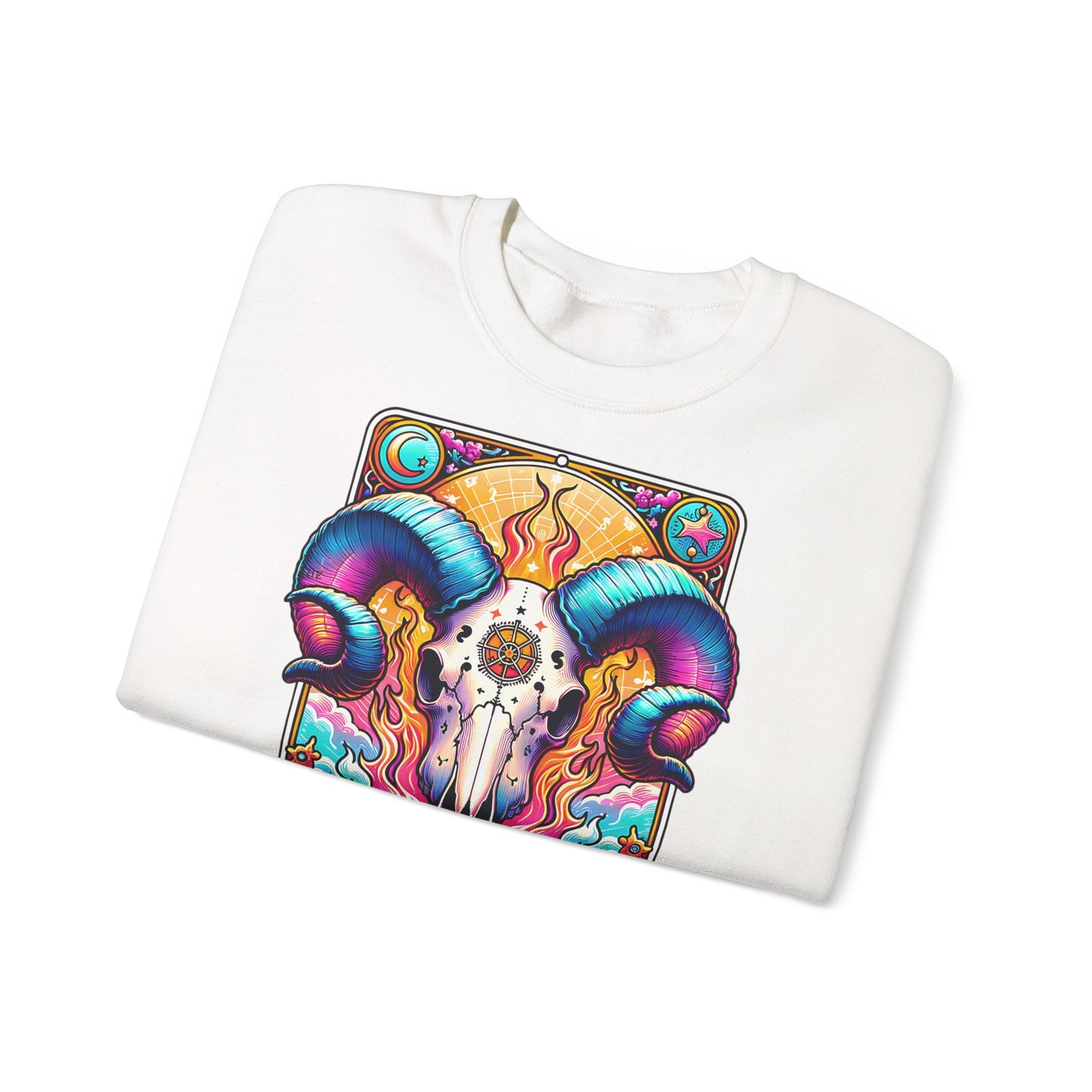 Aries Ram Skull Illustration Crewneck Sweatshirt | Zodiac Astrology