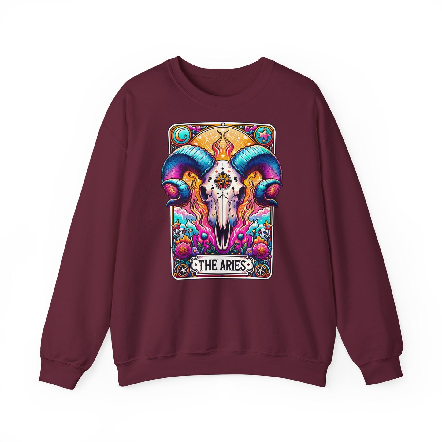 Aries Ram Skull Illustration Crewneck Sweatshirt | Zodiac Astrology