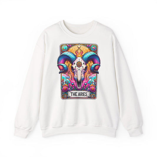Aries Ram Skull Illustration Crewneck Sweatshirt | Zodiac Astrology
