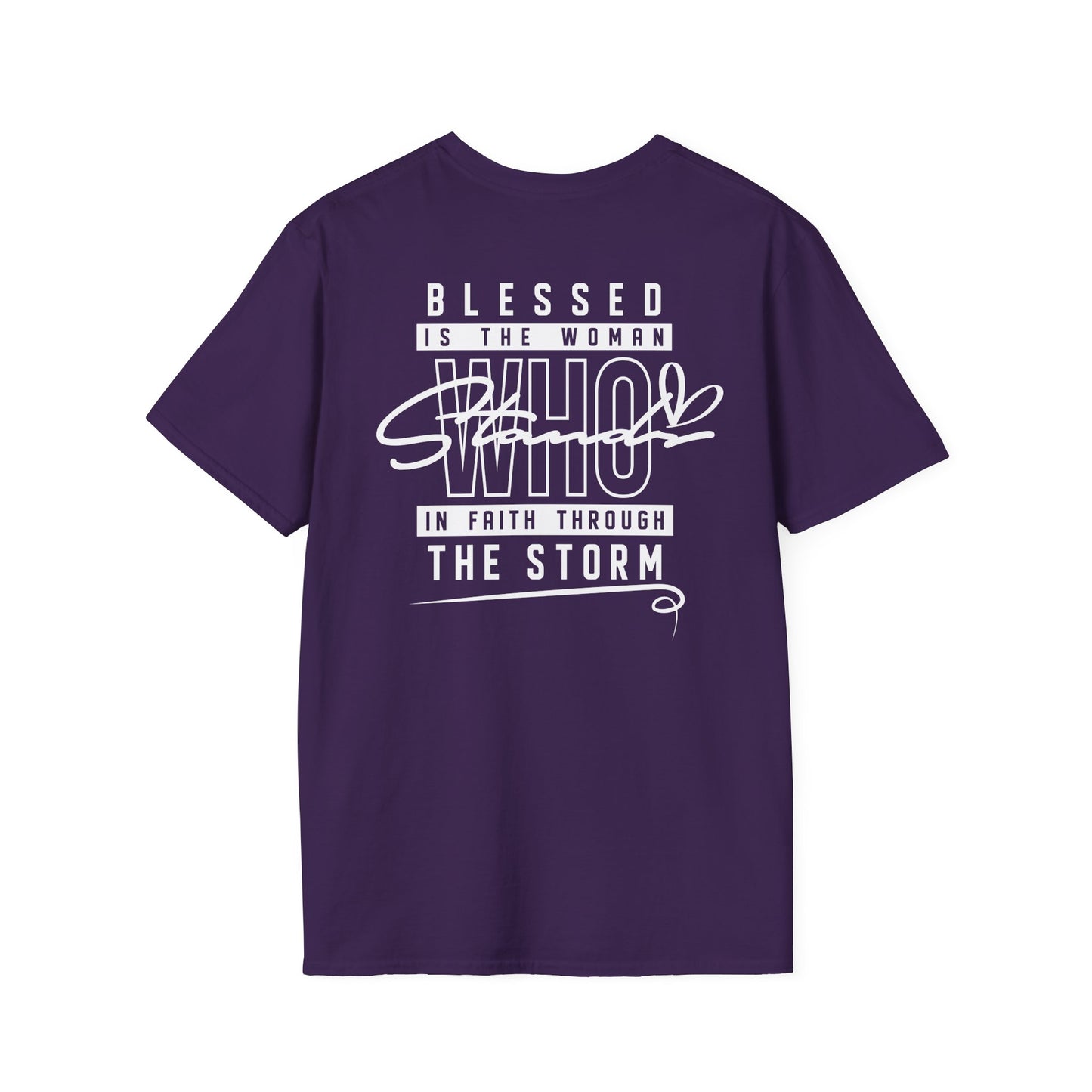 Blessed Through the Storm Christian T-Shirt — Women’s Faith Cross Tee