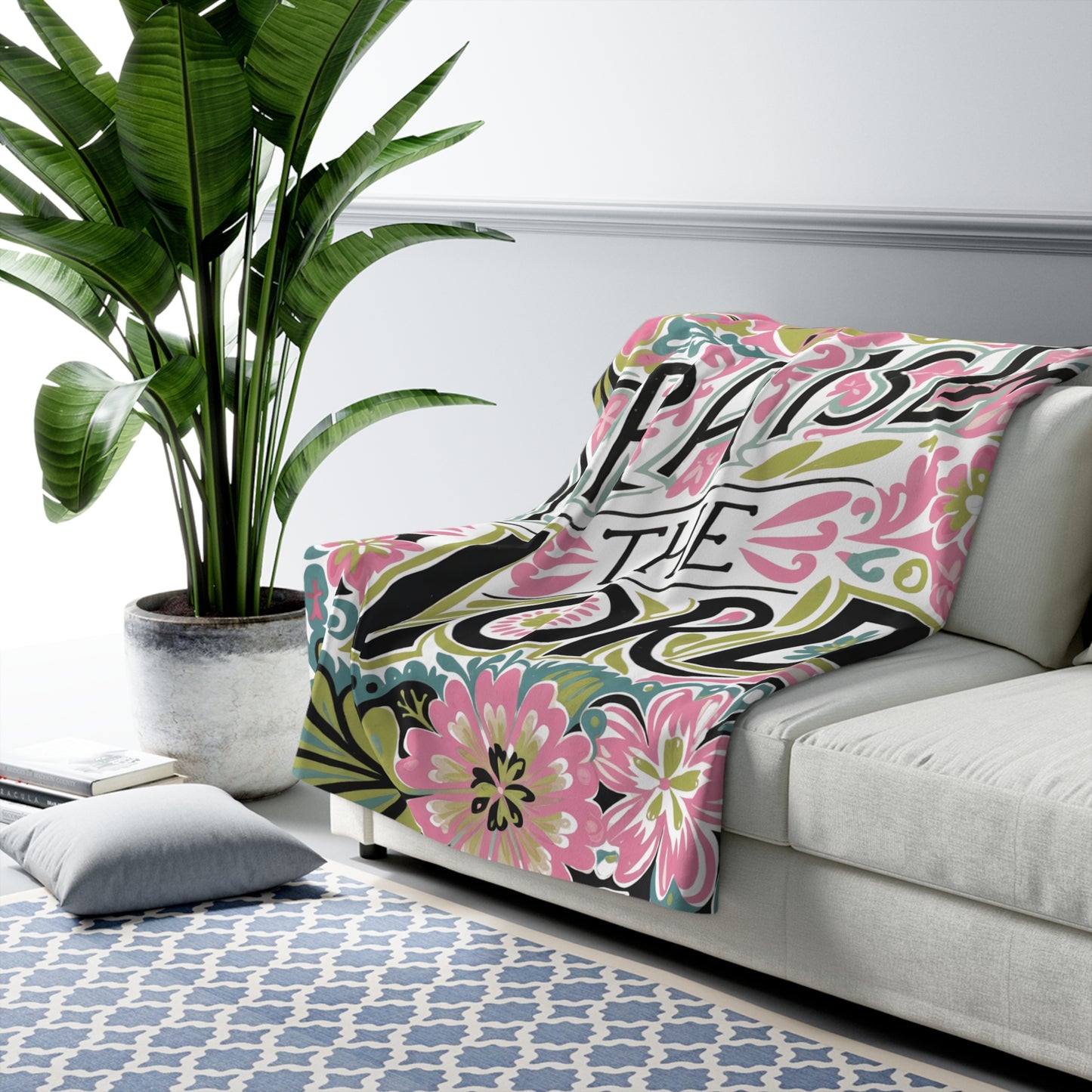 Praise The Lord Sherpa Blanket | Floral Script, Religious Throw