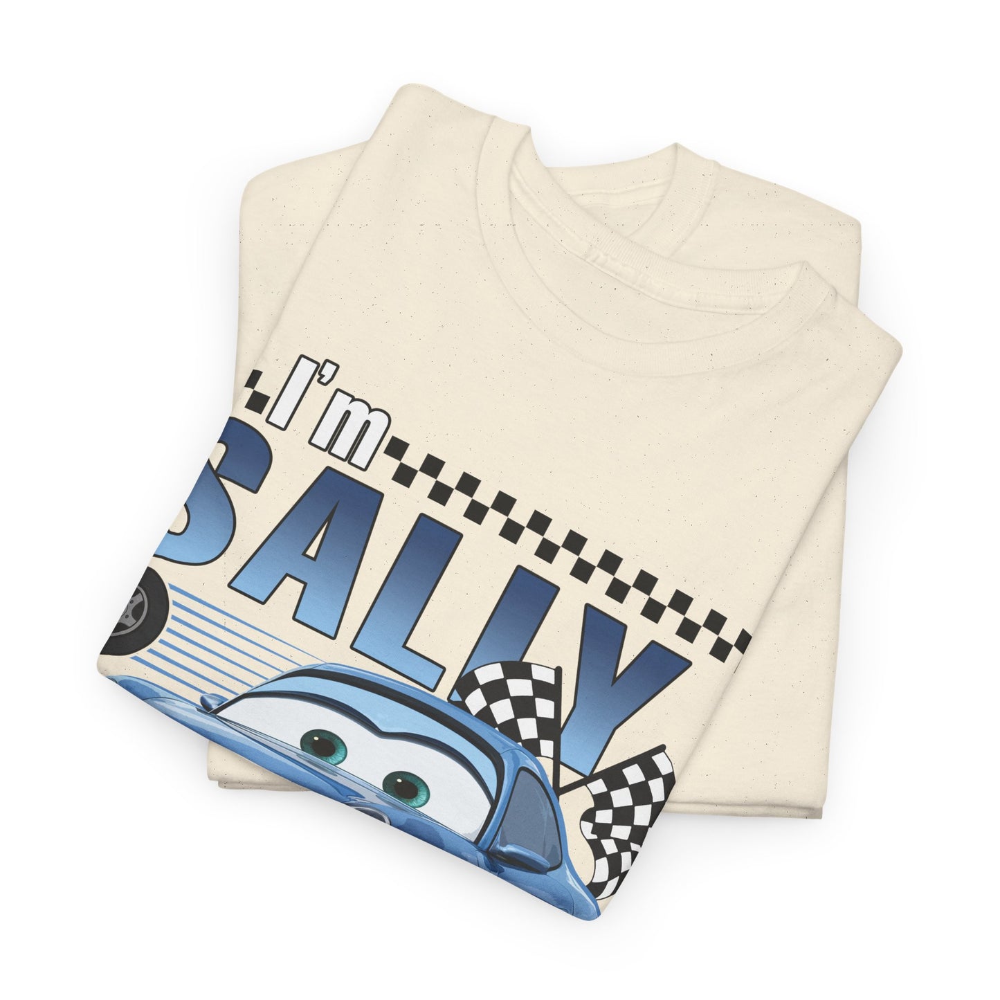 I'm Sally Car Graphic Tee — Kids' Blue Racing Cartoon T-Shirt