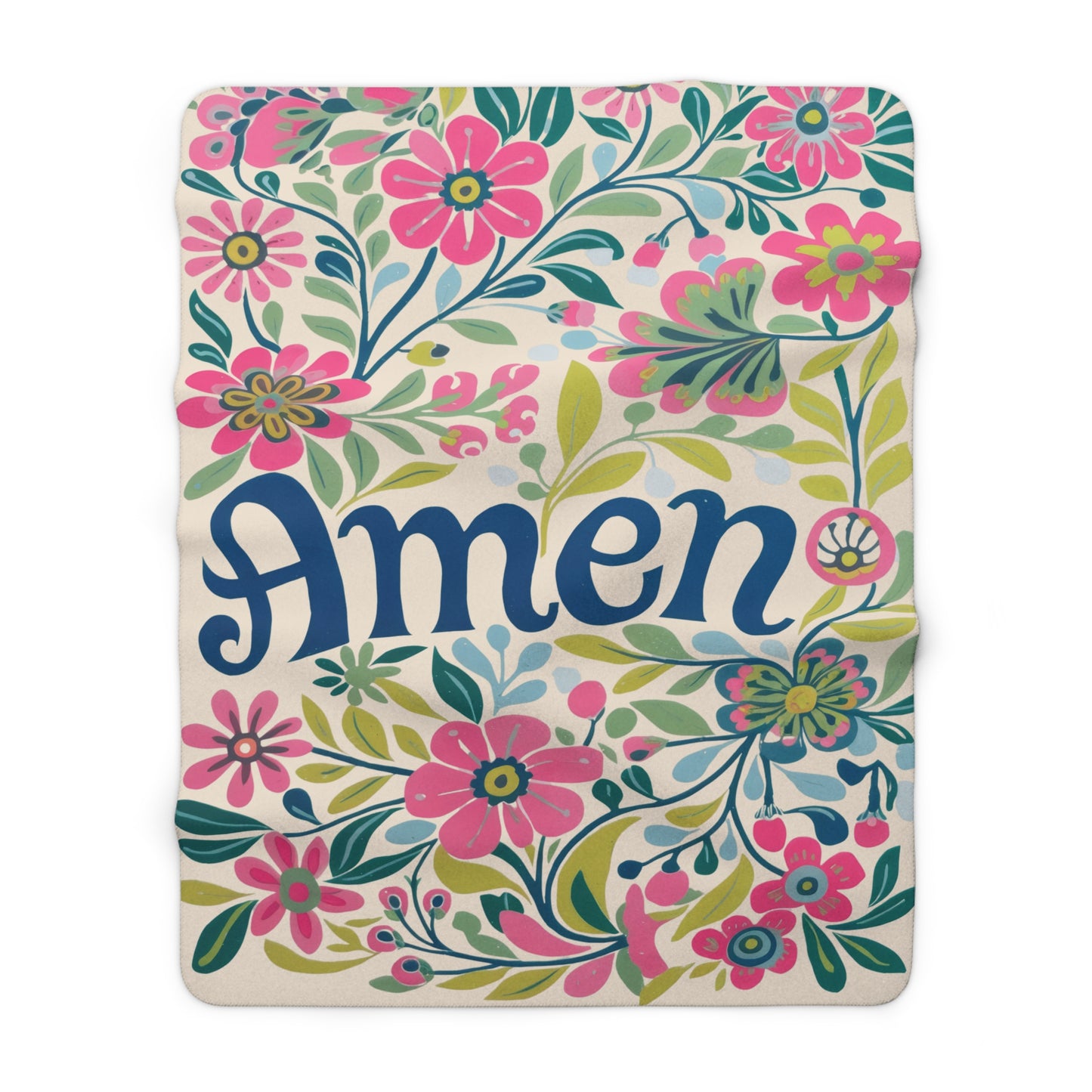 Amen Floral Typography Sherpa Blanket | Floral Scripture Blanket