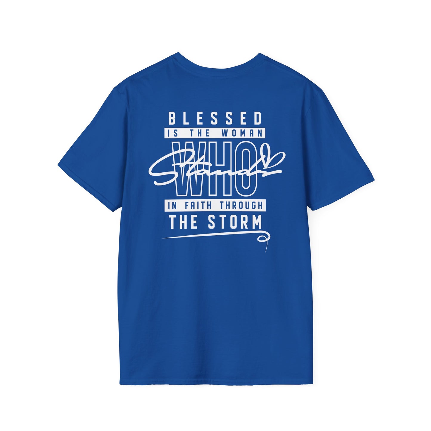 Blessed Through the Storm Christian T-Shirt — Women’s Faith Cross Tee