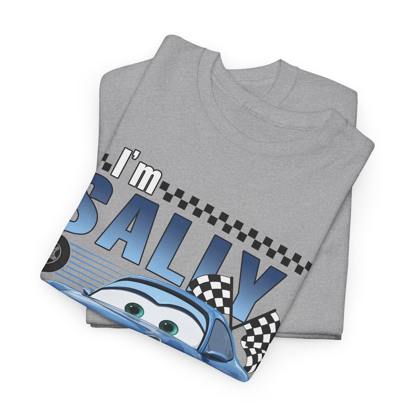 I'm Sally Car Graphic Tee — Kids' Blue Racing Cartoon T-Shirt
