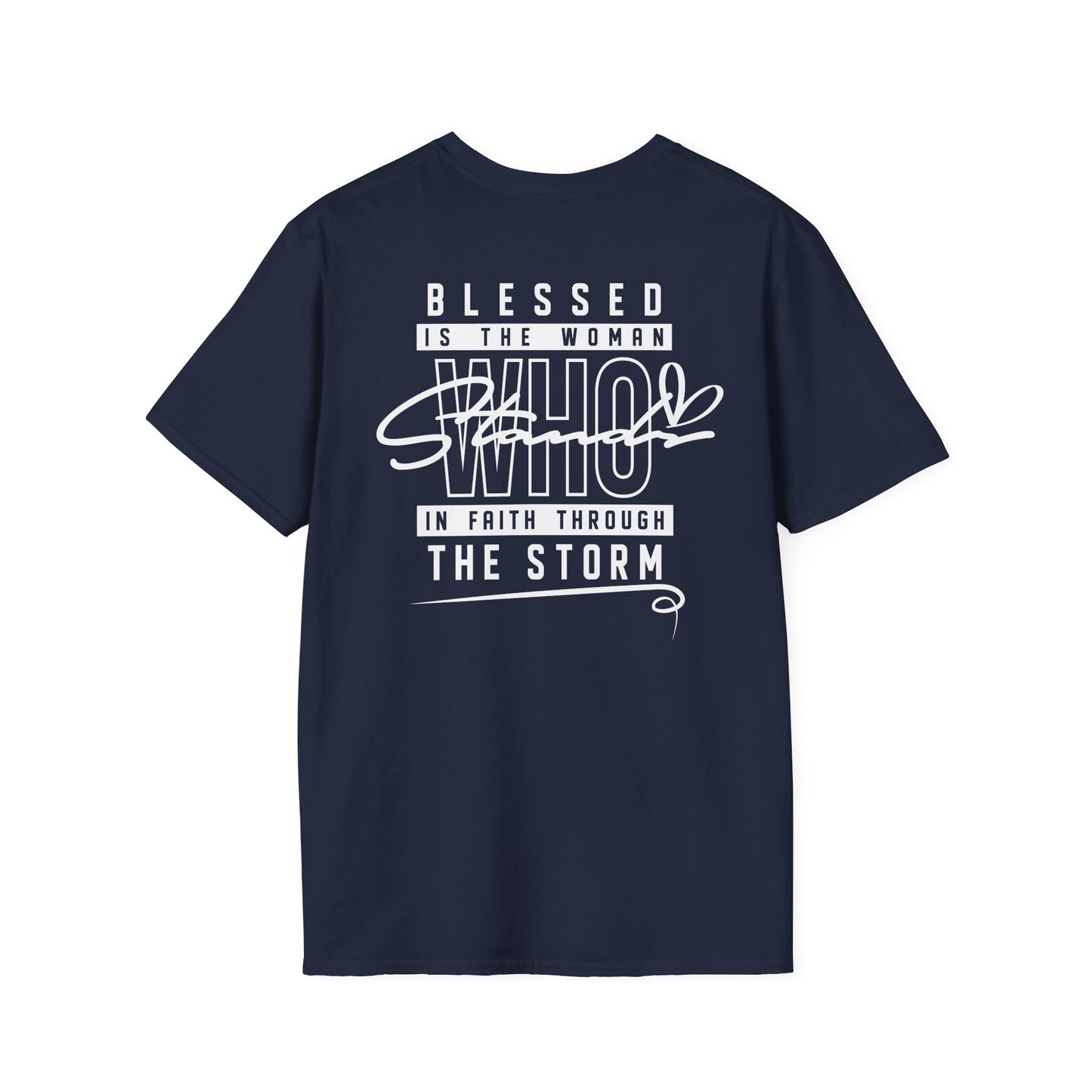 Blessed Through the Storm Christian T-Shirt — Women’s Faith Cross Tee