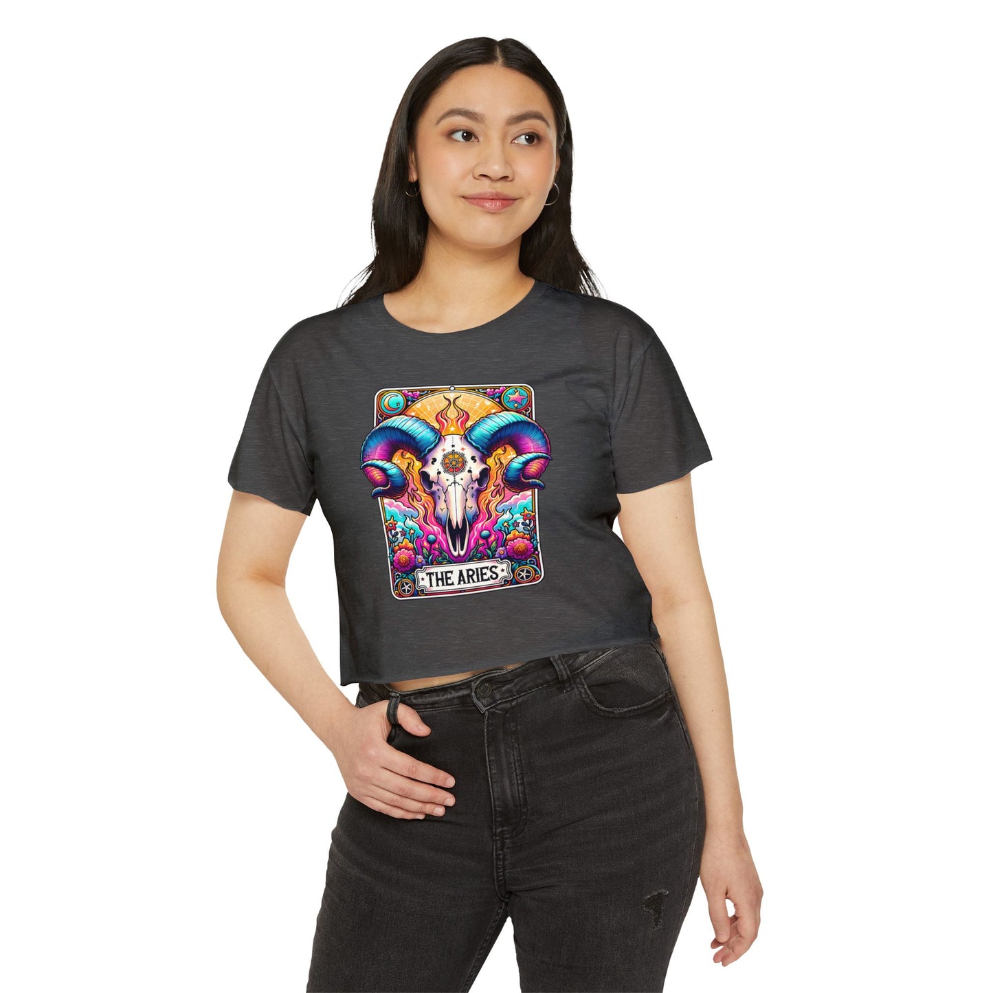 Aries Ram Skull Illustration Crop Top | Zodiac Astrology Festival Tee