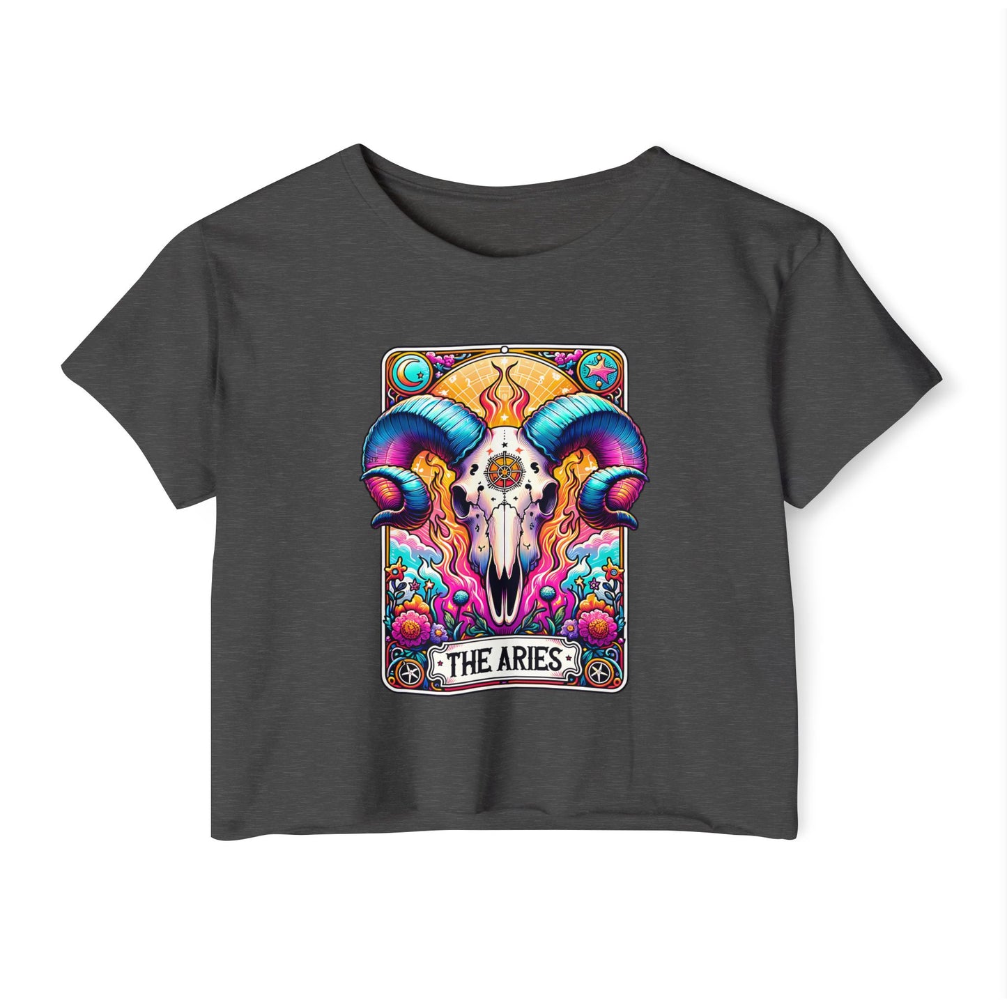 Aries Ram Skull Illustration Crop Top | Zodiac Astrology Festival Tee