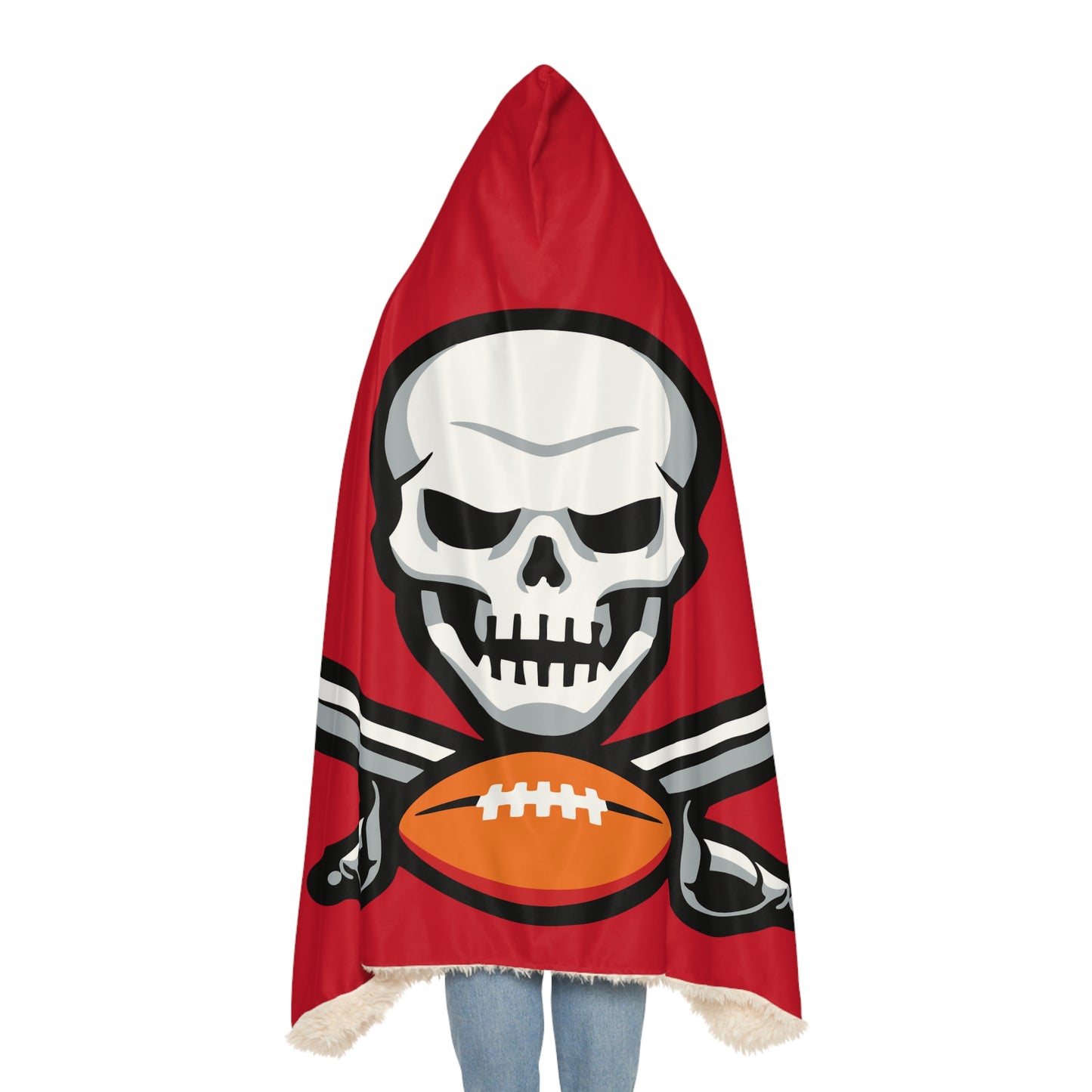 Skull and Crossed Swords with Football Hooded Blanket | Red Snuggle Blanket